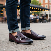 Double Monk Leather Dress Shoes, Penny Loafer Style - model-casual-setting