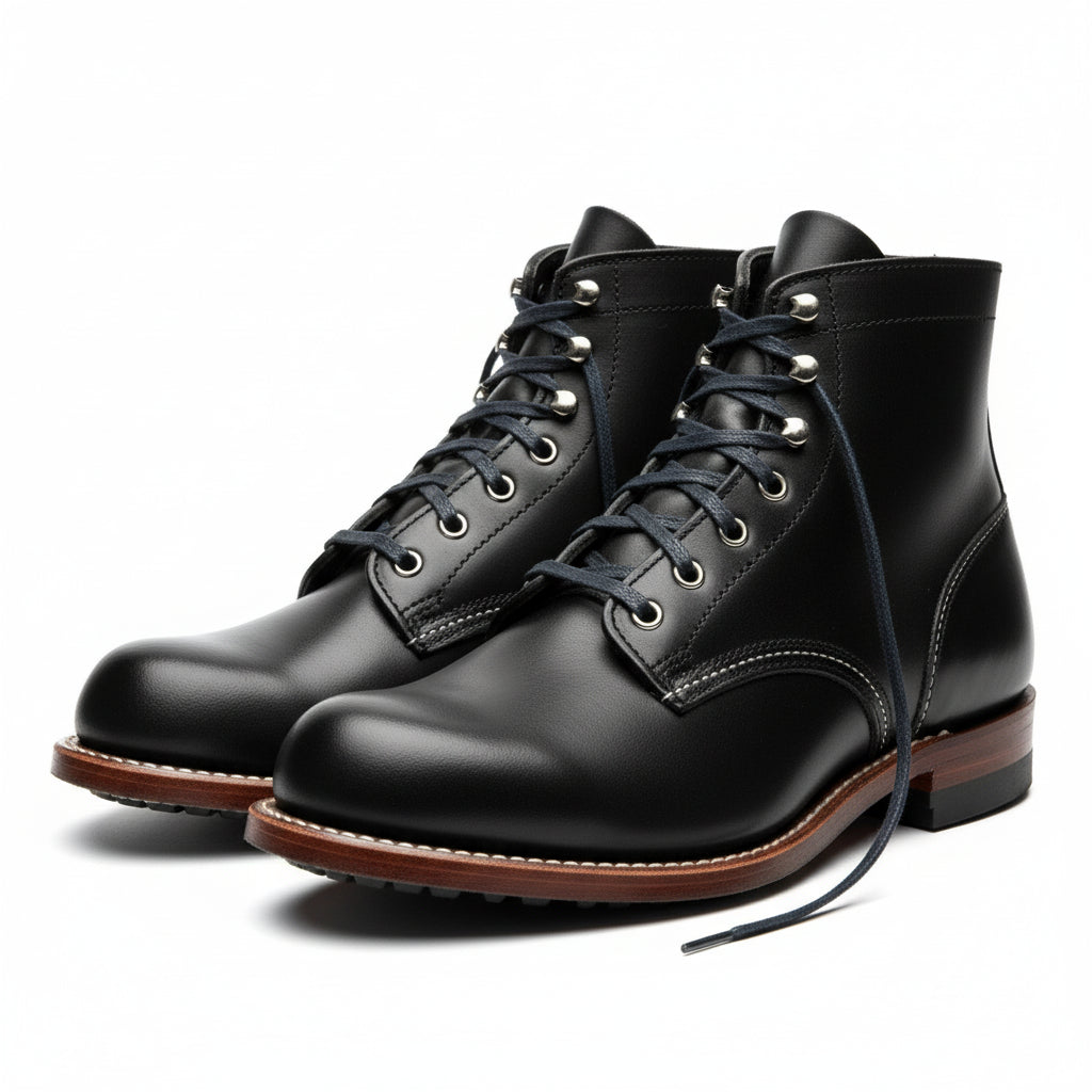 Men's Black Leather Ankle Boots with Lace-Up Design - model-casual-setting