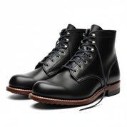 Men's Black Leather Ankle Boots with Lace-Up Design - model-casual-setting