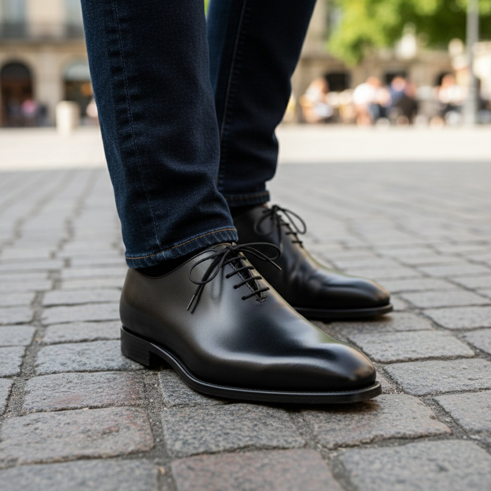 Men's Black Leather Oxford Dress Shoes - model-casual-setting