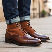 Lace-up Ankle Boots | Brown Leather & Tan Suede - model-casual-setting