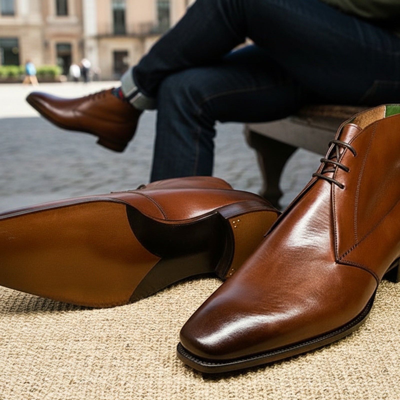 Men's Brown Leather Ankle Boots - Chukka Style - model-casual-setting
