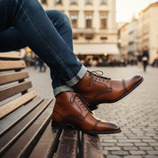 Men's Dark Brown Leather Dress Boots - model-casual-setting