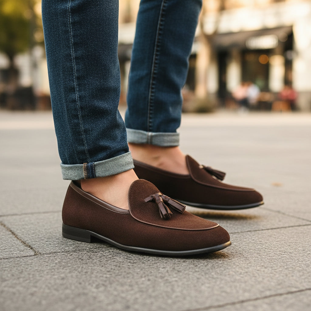 Suede Slip-On Loafers - model-casual-setting