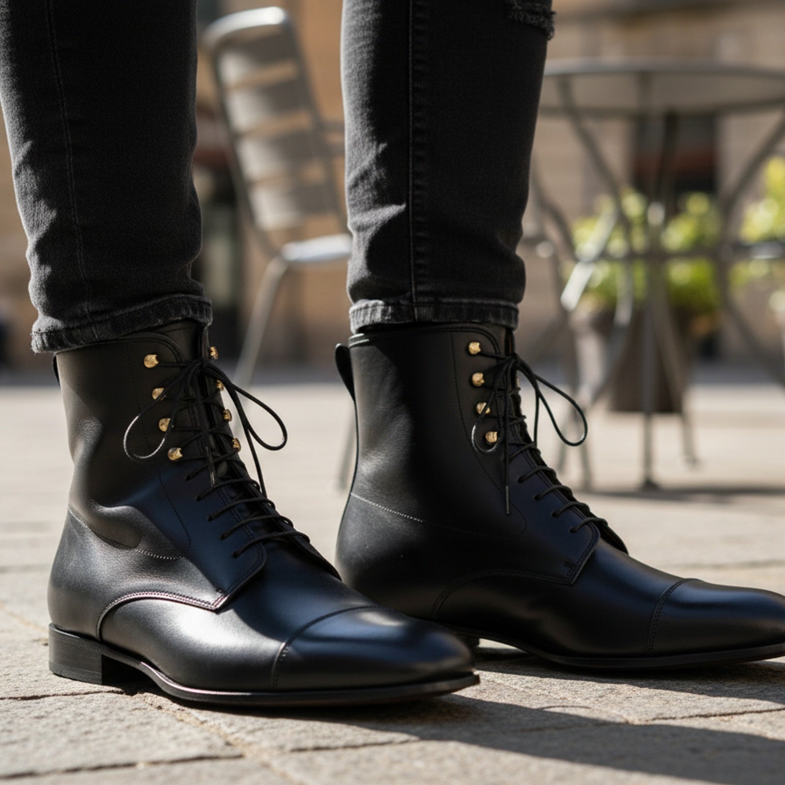 Men's Handmade Black Leather Ankle Boots with Premium Craftsmanship - model-casual-setting