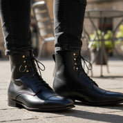 Men's Handmade Black Leather Ankle Boots with Premium Craftsmanship - model-casual-setting