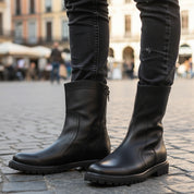 Men's Black Leather Back Zip Boots - model-casual-setting