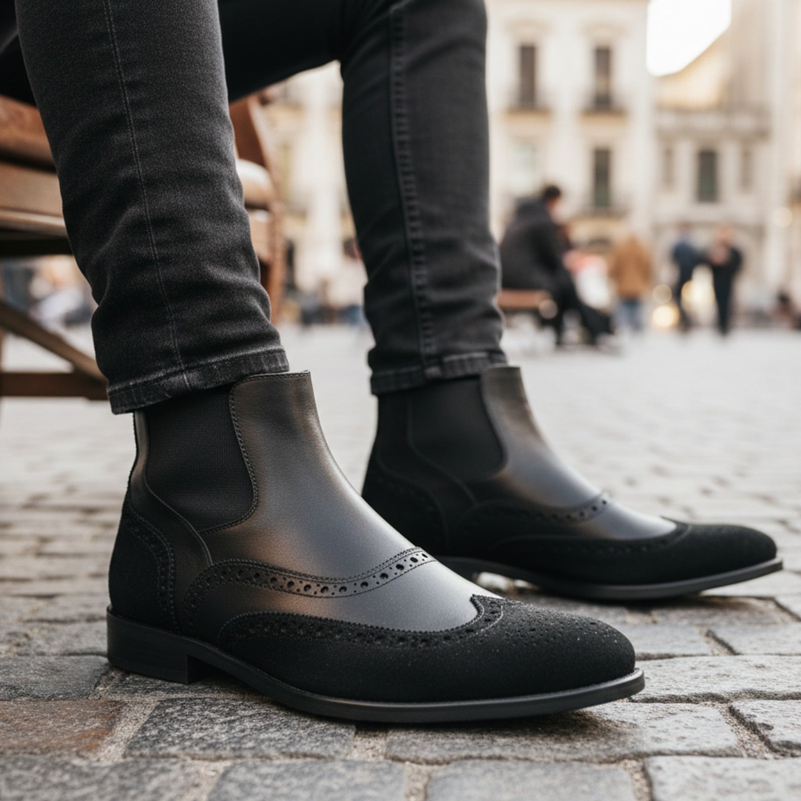 Men's Black Leather Chelsea Boots - model-casual-setting