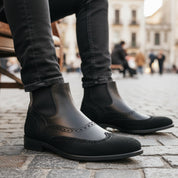 Men's Black Leather Chelsea Boots - model-casual-setting