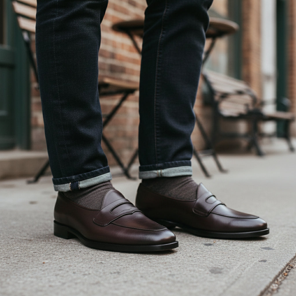 Men's Black Leather Moccasins - model-casual-setting