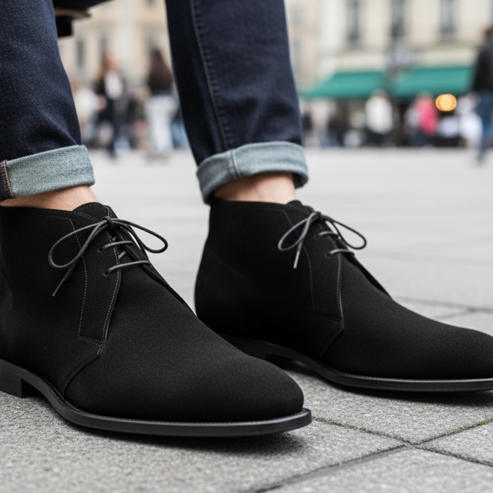 Men's Handmade Black Suede Chukka Boots with Luxurious Craftsmanship - model-casual-setting