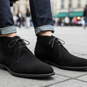 Men's Handmade Black Suede Chukka Boots with Luxurious Craftsmanship - model-casual-setting