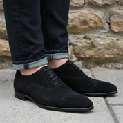 Men's Black Suede Oxford Dress Shoes - model-casual-setting