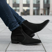Men's Black Suede Zipper Boots - model-casual-setting