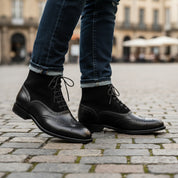 Men's Black Leather Wingtip Brogue Boots - model-casual-setting