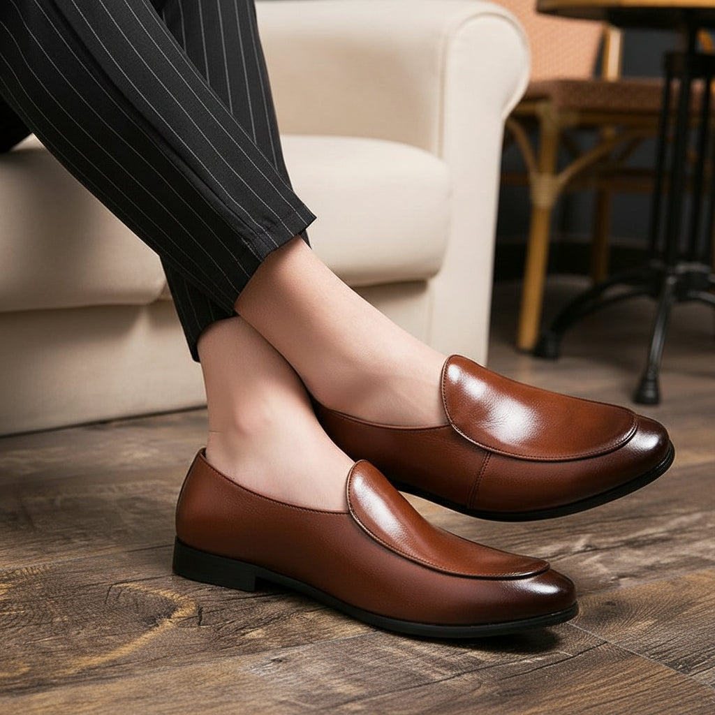 Men's Brown Leather Loafers - model-casual-setting