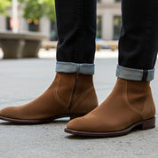 Men's Brown Suede Zipper Ankle Boots - model-casual-setting