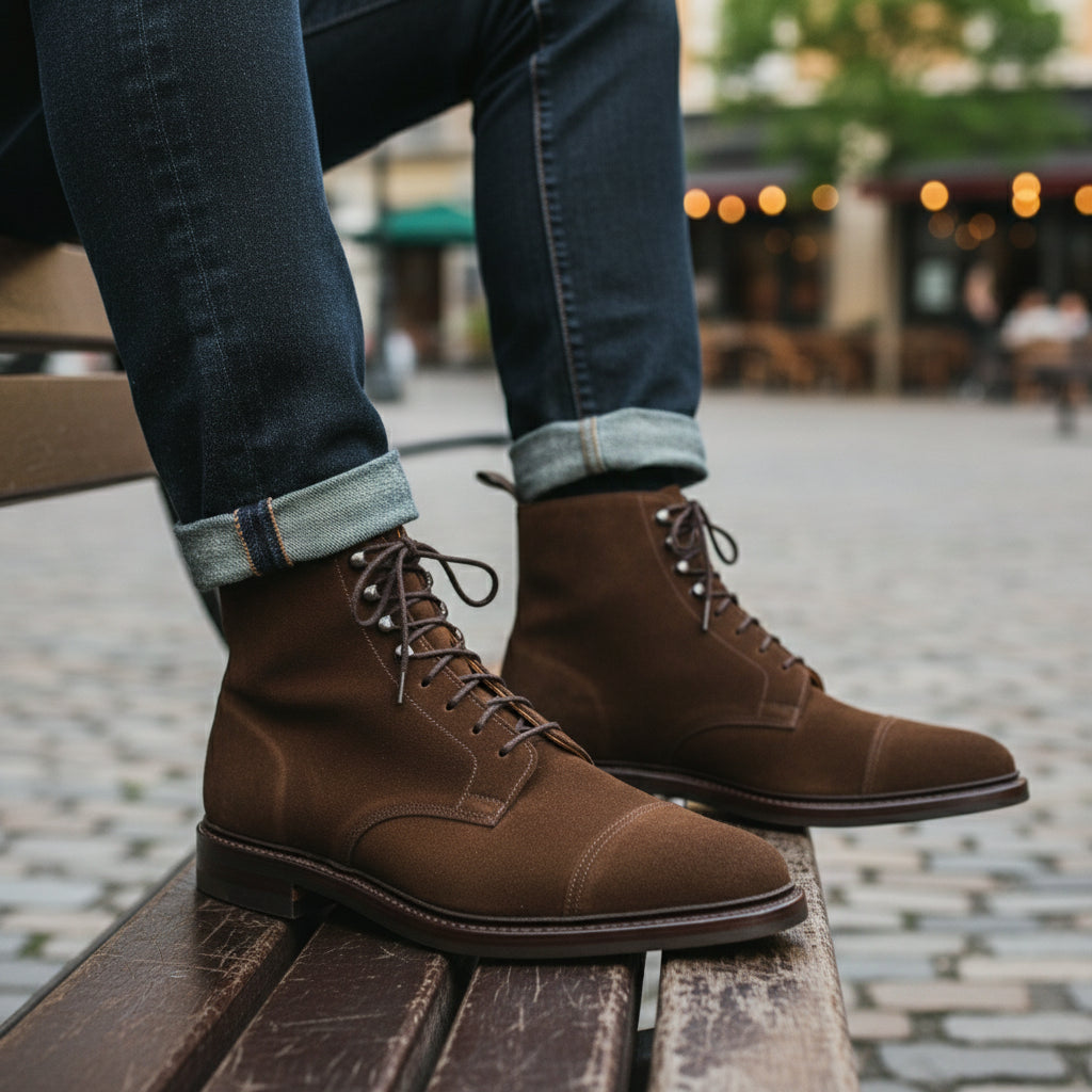 Men's Brown Suede Lace-Up Ankle Boots - model-casual-setting