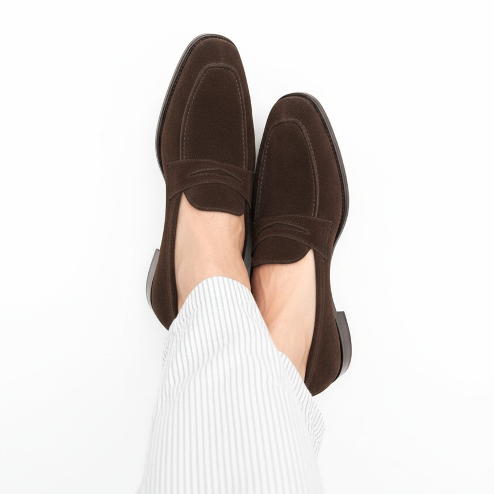 Men's Brown Suede Moccasin Loafers - model-casual-setting