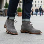 Men's Gray Suede Dress Boots with Lace-up Closure - model-casual-setting