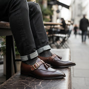 Men's Two-Tone Leather Tassel Dress Shoes - model-casual-setting