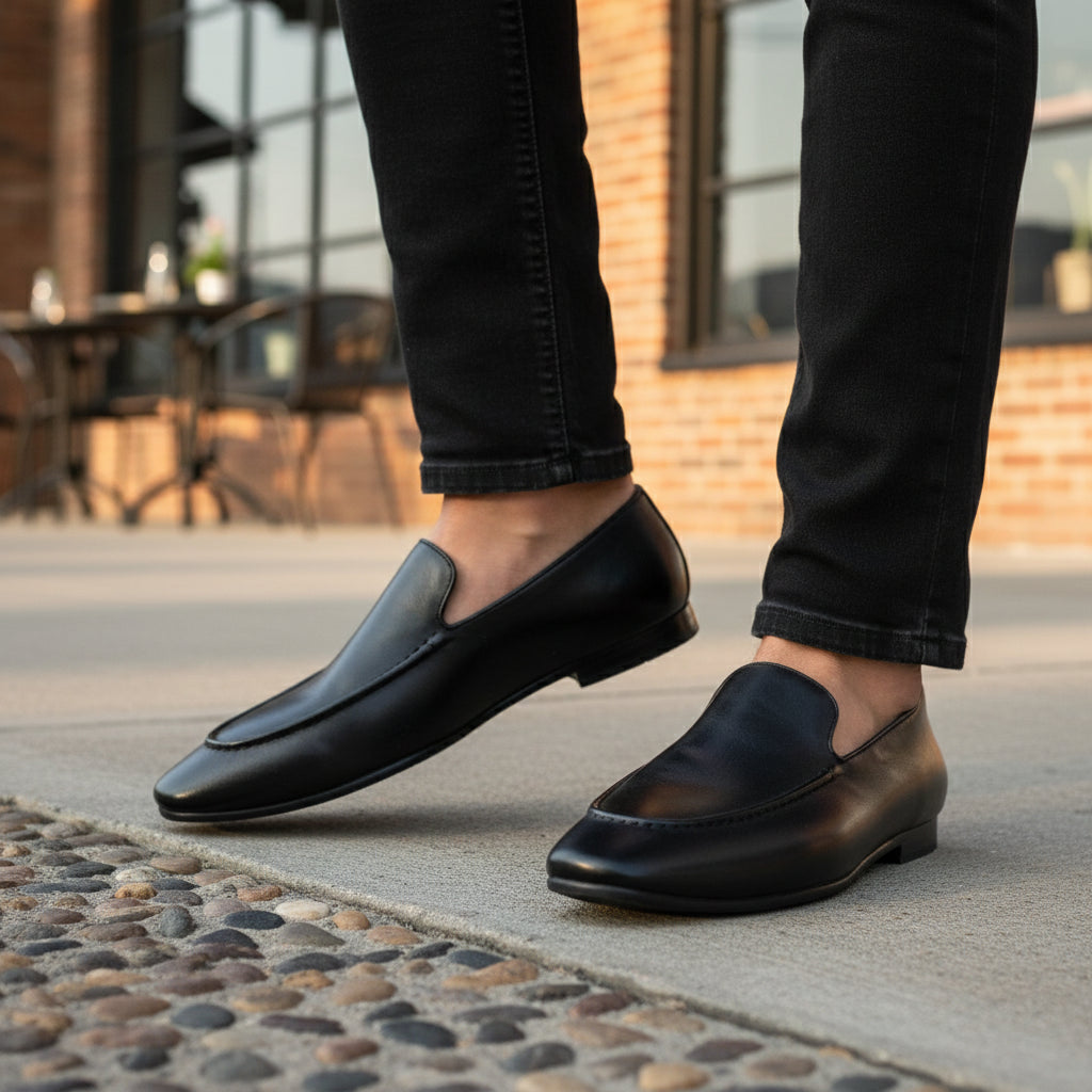 Men's Cow Leather Slip-On Loafers - model-casual-setting
