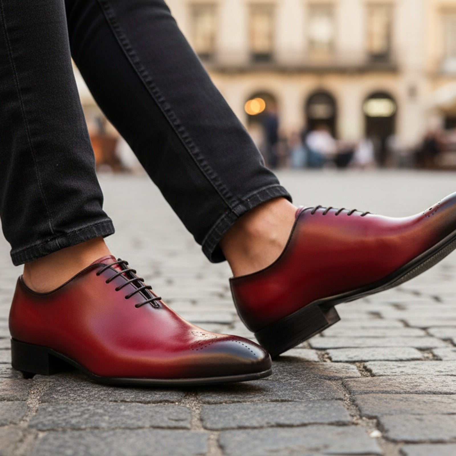 Men's Red Leather Brogue Dress Shoes - model-casual-setting