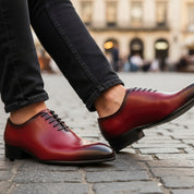 Men's Red Leather Brogue Dress Shoes - model-casual-setting