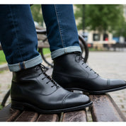 Men's Black Leather Brogue Dress Boots - model-casual-setting