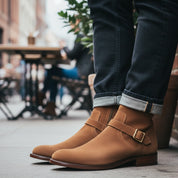 Men's Brown Suede Ankle Boots - model-casual-setting