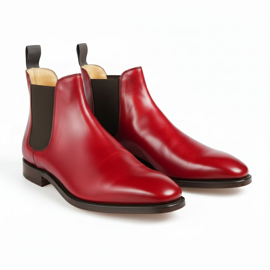 Men's Red Leather Chelsea Boots - model-casual-setting