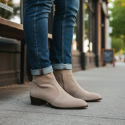 Men's Beige Suede Ankle Boots with Zipper Closure - model-casual-setting