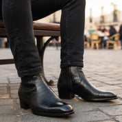 Men's Black Crocodile Zipper Leather Boots - model-casual-setting
