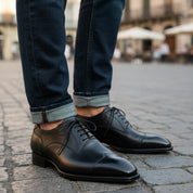 Handmade Mens Black Formal Shoes, Men Black Tuxedo Leather Shoes, Shoes - model-casual-setting