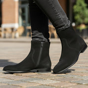Handmade Mens Black Side Zipper Suede Leather Boots, Mens Ankle High Suede - model-casual-setting