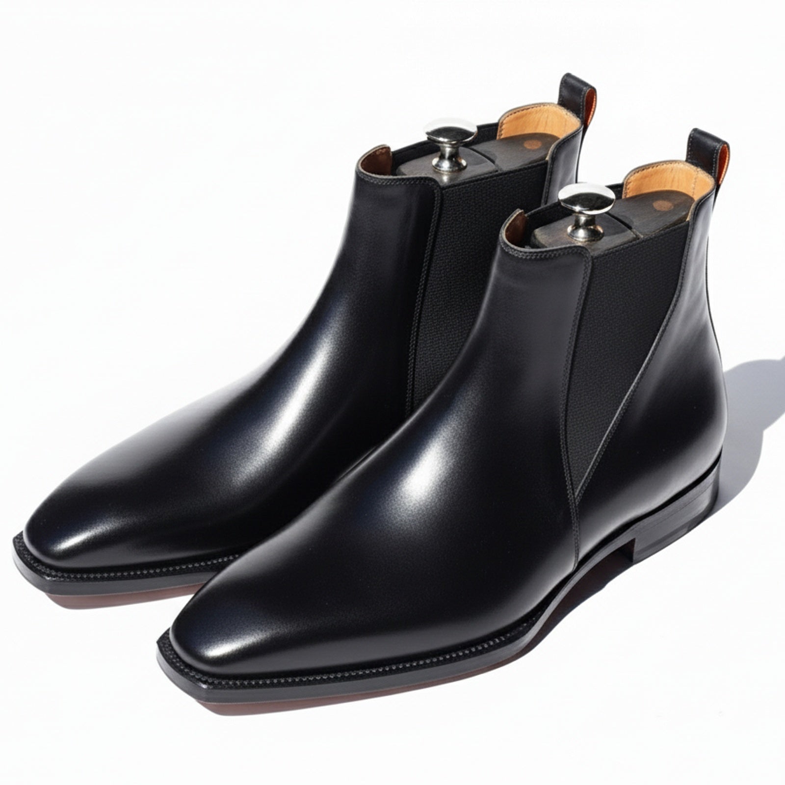 Men's Black Leather Square Toe Chelsea Boots - model-casual-setting