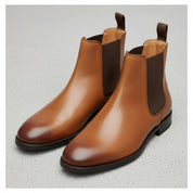 Handmade Mens Brown Chelsea Leather Boot, Mens Leather Boot, Men Ankle Boot - model-casual-setting