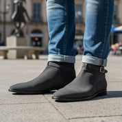 Men's Dark Gray Suede Jodhpur Ankle Boots - model-casual-setting