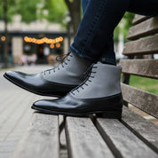 Handmade Mens Fashion Gray and Black Akle Boots, Men Suede Leather Boots - model-casual-setting
