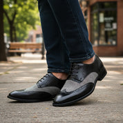 Handmade Mens Formal Shoes, Men Two Tone Wing Tip Dress Shoes, Shoes - model-casual-setting