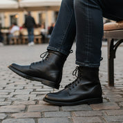 Men's Black Genuine Leather Lace-Up Combat Boots - model
