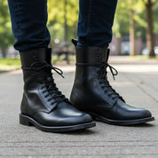 Men's Black Genuine Leather Lace-Up Combat Boots - model-casual-setting