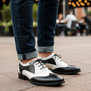 Handmade Mens Spectator Shoes, Men Black and White Lace Up Shoes, Shoes - model-casual-setting
