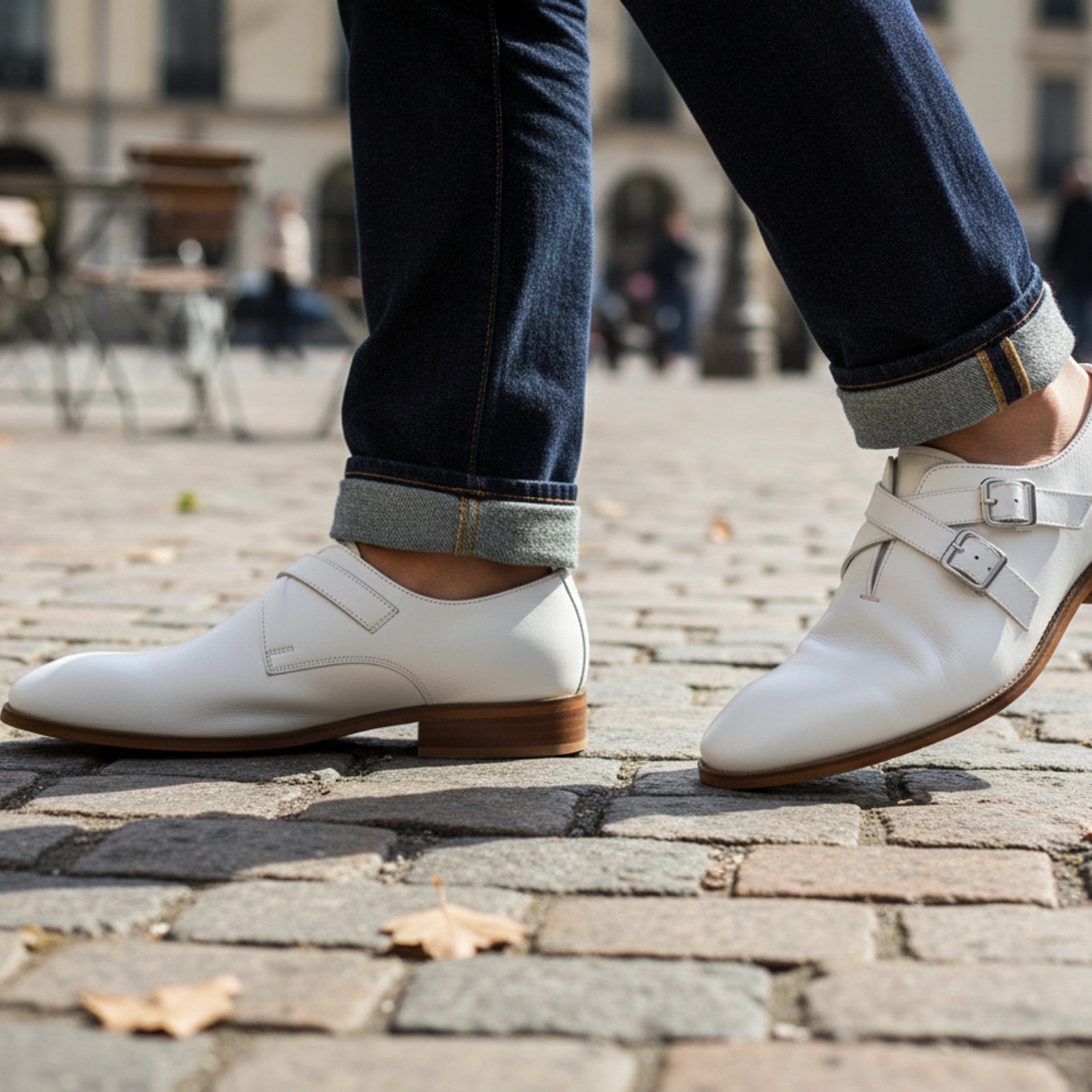 Men's White Leather Oxford Dress Shoes - model-casual-setting