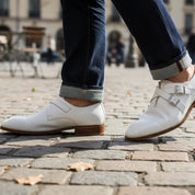 Men's White Leather Oxford Dress Shoes - model-casual-setting