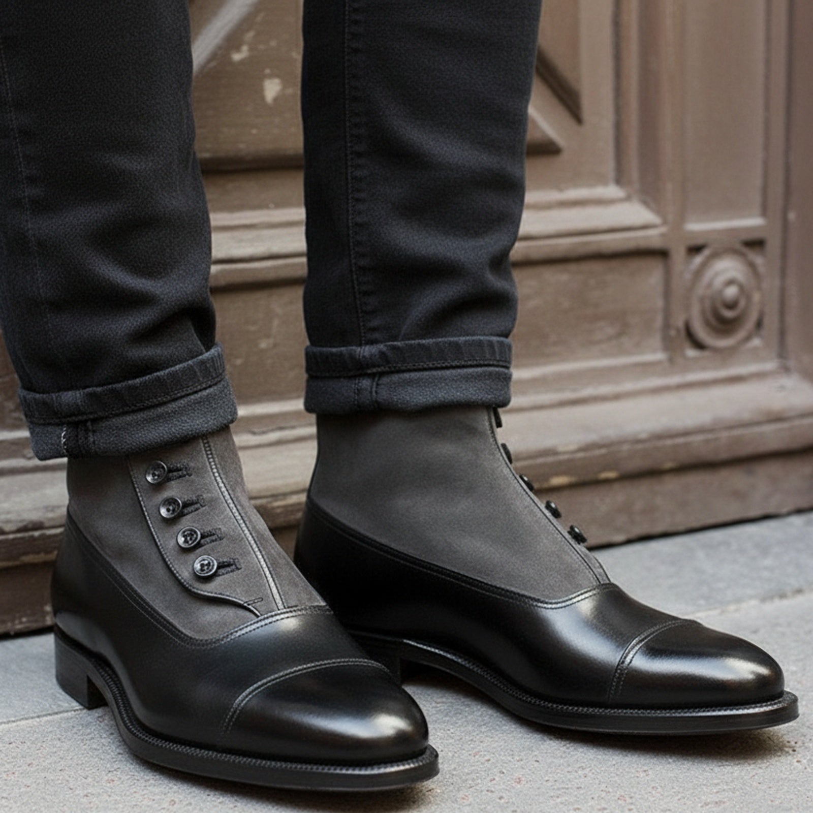 Men's Black & Gray Leather Ankle Boots - model-casual-setting