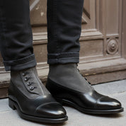 Men's Black & Gray Leather Ankle Boots - model-casual-setting
