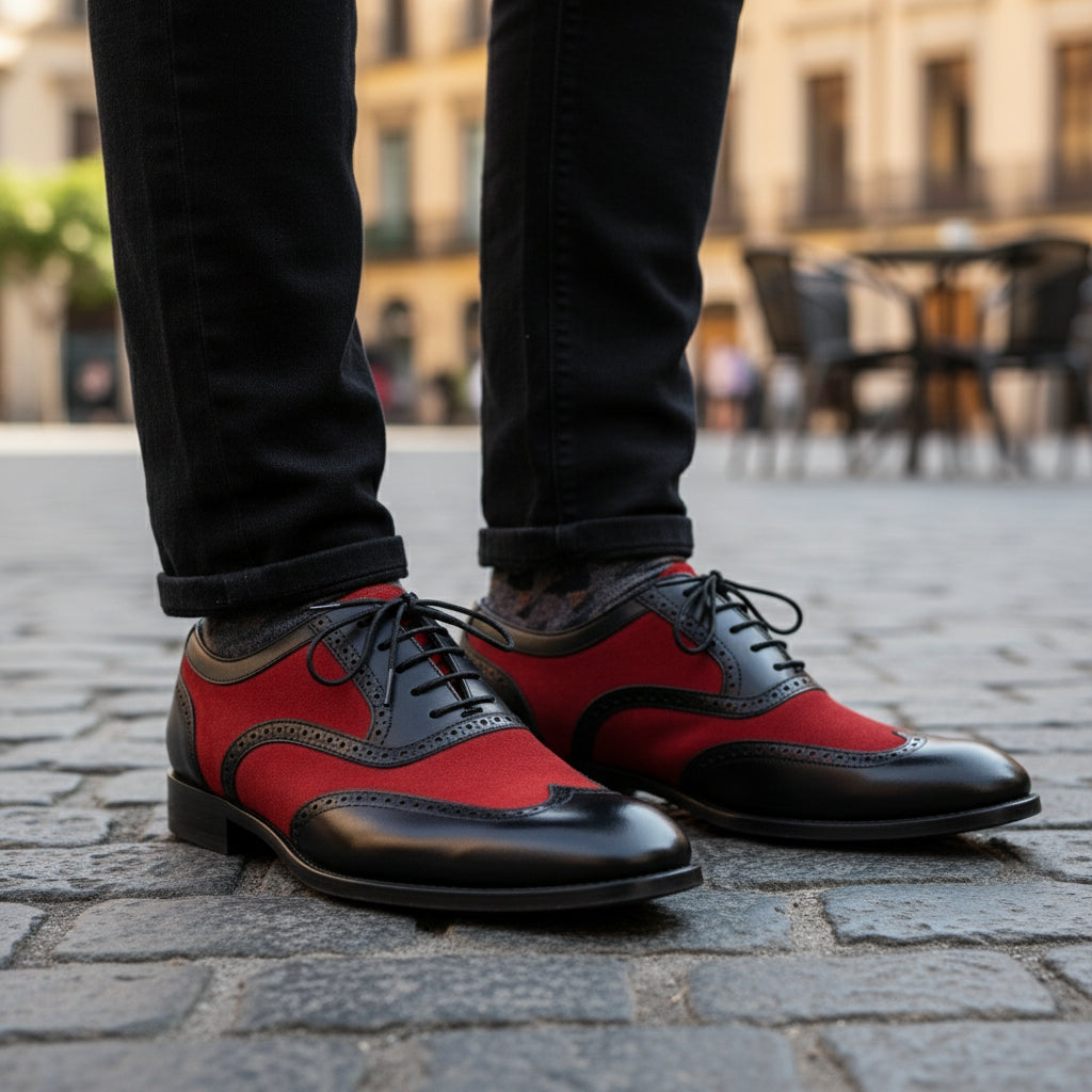Handmade Two Tone Wingtip Brogue Party Shoes, Men Oxford Leather Dress Shoe - model-casual-setting