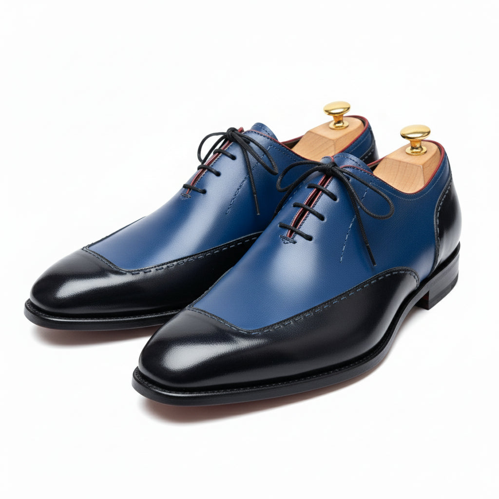 Leather Formal Dress Shoes in Black and Blue - model-casual-setting