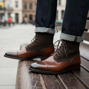 Men Brown Suede and Leather Lace Up Boots, Mens Fashion Leather Boots - model-casual-setting
